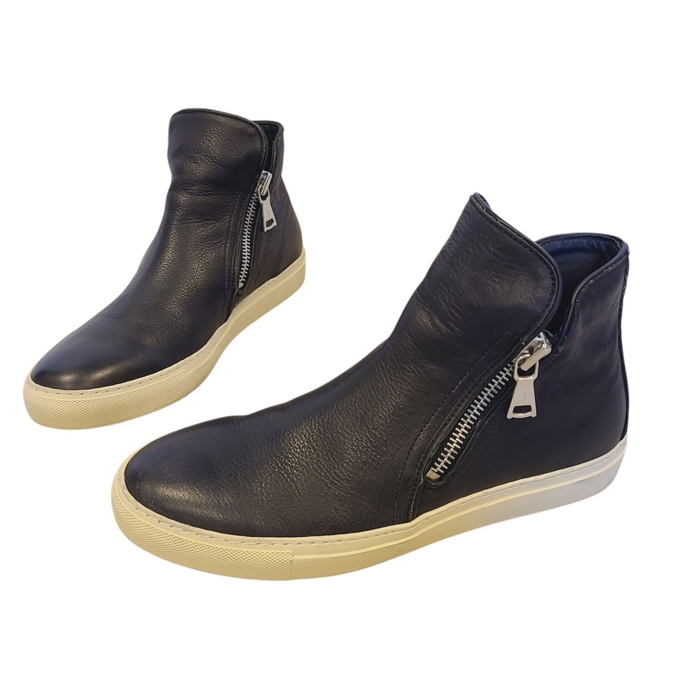 John Varvatos Black High Top 7.5 315 Reed Wire Sneakers Double Zip Street Wear‎